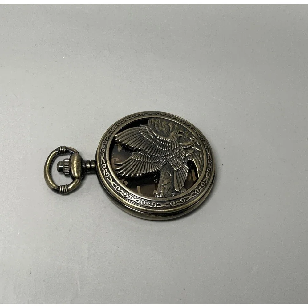 Bronze Eagle Pocket Watch Quartz Antique Style Fob Chain Mens Vintage Steampunk